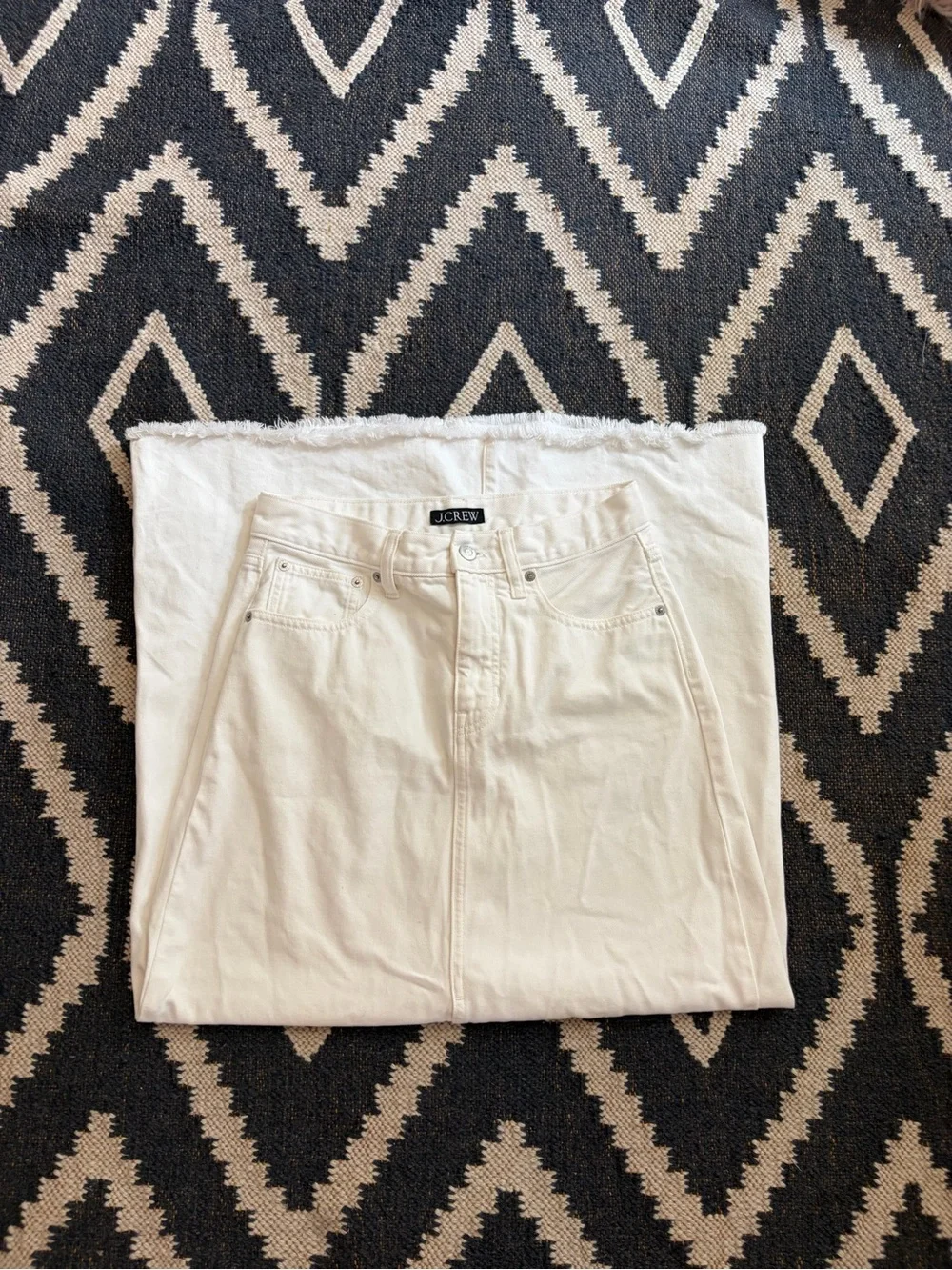 J. Crew White Maxi Denim Skirt with Raw Hem